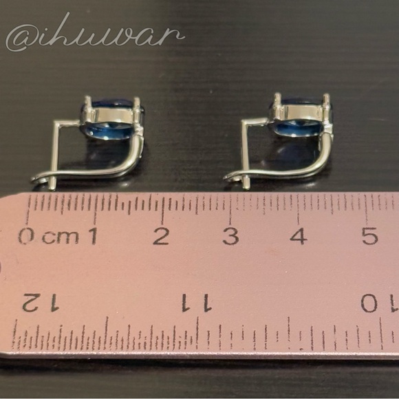 Oval Blue Diamond  925 Sterling Sliver earrings - Picture 11 of 12